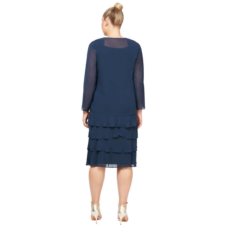 S.L. Fashions Women's Mother of The Bride Tiered Jacket Dress with Shoulder Embellishment, Navy, 24 Plus - Image 3